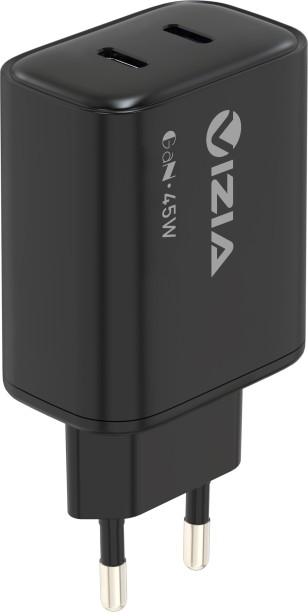 Vizia 45W Dual USB-C PD Fast Charging GaN 1.2 A Multiport Mobile Charger with Detachable Cable