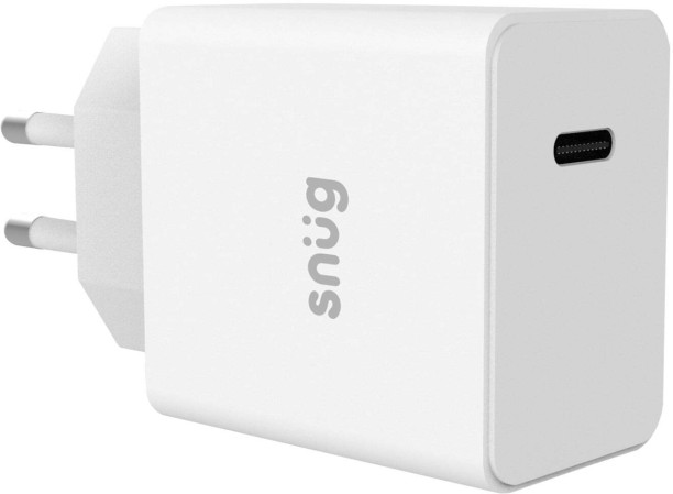 Snug 1 Port 20W Pd Wall Charger White Adaptive Charging 0.5 A Multiport Mobile Charger with Detachable Cable