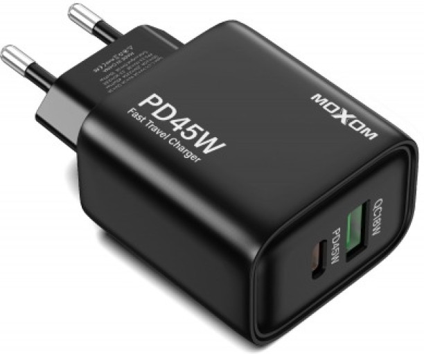 Just Simplified MOXOM Fast Travel Charger MX-HC178 (Black) Supercharge 0.5 A Multiport Mobile Charger with Detachable Cable