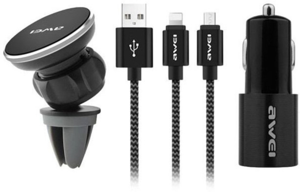 AWEI X10 Car Charger 2.4 A Multiport Mobile Charger with Detachable Cable