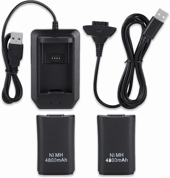 P. Concepts Rechargeable Battery Pack of 4800mah Replacement Battery Pack controller charging package Backup battery for XBOX 360 charging during games with a USB cable and charging base 2.5 A Multiport Gaming Charger with Detachable Cable