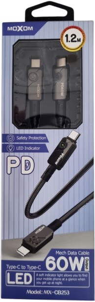 Moxom Cable - data black 60w 1.2mType C to Type C Mobile Charger with Detachable Cable