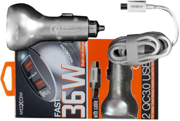 Moxom Car charger fast 3a - Type C- KC13 Mobile Charger with Detachable Cable