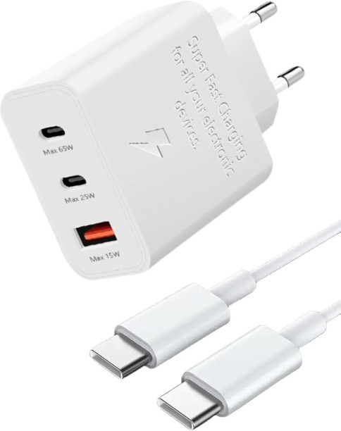 Pandi Super Fast 65W USB-C Fast Charging compatible with Type C white Multiport Mobile Charger