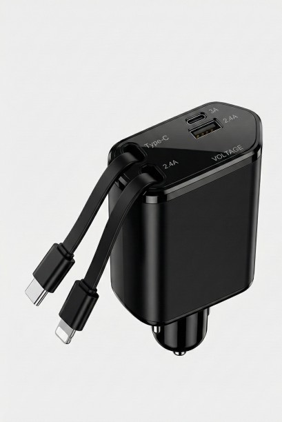 SMART 4 IN 1 CAR CHARGER Supercharge 2.4 A Multiport Mobile Charger with Detachable Cable