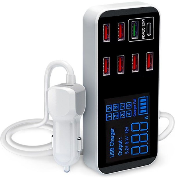 Ashcomonline 8 Port USB Car Charger 1.1 A Multiport Mobile Charger with Detachable Cable