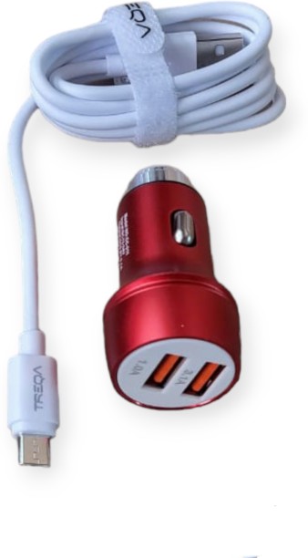 Treqa CS-218-V8 Dual 3.1A USB Smart Car Charger With Micro USB Cable 3.1 A Multiport Mobile Charger with Detachable Cable
