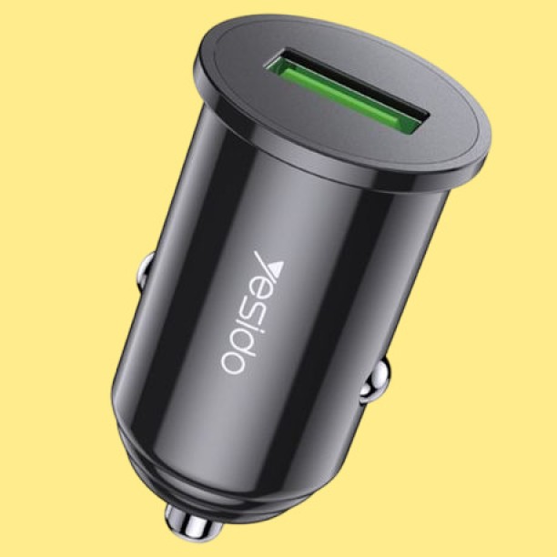 YESIDO Y38 - Mini Super Quick Car Charger - Black PD 3 A Mobile Charger with Detachable Cable