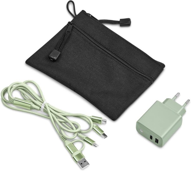 Serendipio Copeland Tech Set - Sage Quick Charge 2 A Multiport Mobile Charger with Detachable Cable