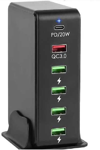 Ashcomonline Multi Port Desktop Charger 2 A Multiport Mobile Charger with Detachable Cable