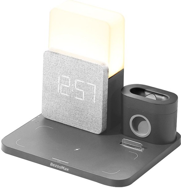 BezosMax 5 in 1 Wireless Charging Station for iPhone 17 16 15 14 13 12 Series Airpods Pro Apple Watch Ultra, Fast Magnetic Wireless Charger Station with Bluetooth Alarm Clock & Eye-Protecting Night Adaptive Charging 15 A Multiport Mobile Charger with Detachable Cable