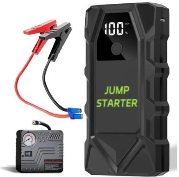 Prime Mart 2000Amp Peak Current Jump Starter Kit With Tyre Compressor 12V Battery Jumper Starter