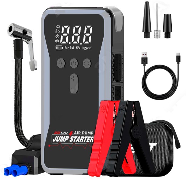 fame inc 4-in-1 Emergency Car Jump Starter, Power Bank, Air Pump, LED Light& Case Battery Jumper Starter