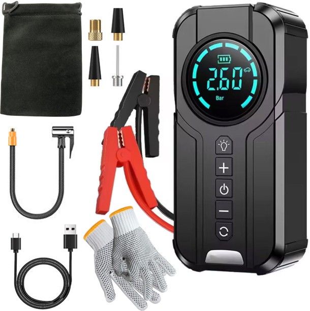 fame inc 4 In 1 Car Emergency Booster, Tire Inflator, Power Bank, Flashlight & Glove Battery Jumper Kit