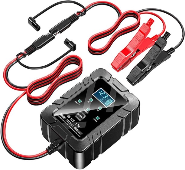 RAR 6V and 12V battery charger maintainer, smart automatic battery charger, trickle charger, car battery repairer and desulfurizer for cars, boats, motorcycles, lawnmowers toy cars lead-acid lithium iron phosphate batteries Hardwire Kit
