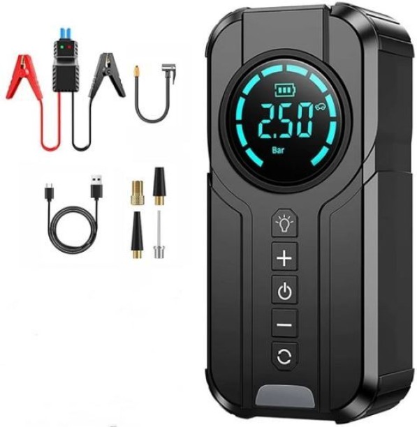 Prime Mart 2 in 1 Portable 12V Car Jump Starter And 180psi Tyre Air Pump With Digital Display Battery Jumper Starter