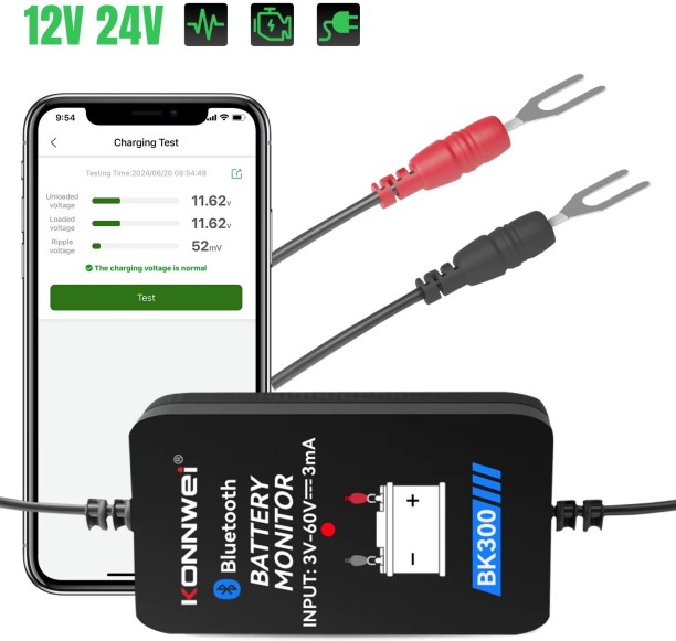 KONNWEI BK300 Battery Monitor for 6V 12V 24V to use with BKmonitor Mobile App Digital Battery Tester