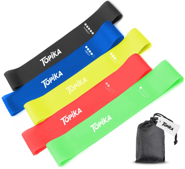 Topika Resistance Bands Set of 5,Latex Exercise Loops for Full Body Workout - Rainbow Colour Battle Rope
