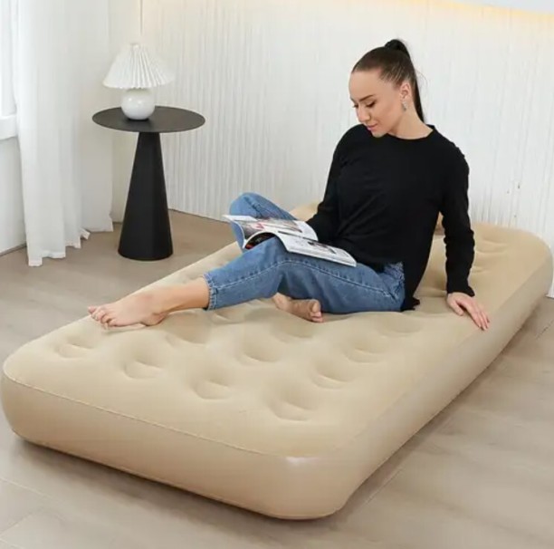 SleepEase Inflatable Mattress Air Bed - Air Mattress -Flocked top Portable Blow Up Camping Bed Indoor and Outdoor Use (Without Pump) 25 cm Single Fiber Mattress