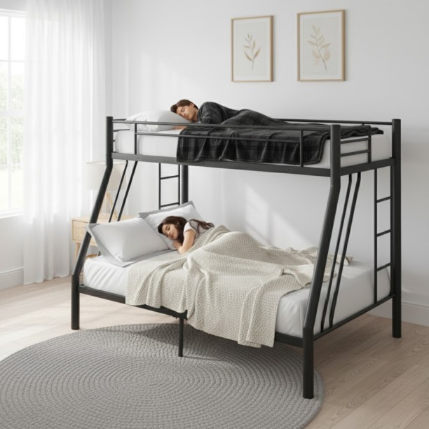 ANKA HOME Modern Twin-Over-Double Metal Bunk Bed Frame Only – Strong Steel Design with Ladder & Safety Rails (No Mattress) Double Bed