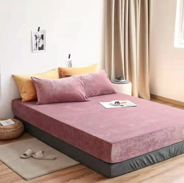 umlilo logistics Solid Color Flannel Velvet Fitted Elastic Bed Sheet and Pillow Case 10 TC Velvet Queen Solid Fitted (Elastic) Bedsheet Adults