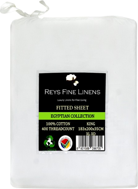 Rey's Fine Linen Egyptian Collection - Fitted Sheet - King -Optical White 400 TC Cotton King Solid Fitted (Elastic) Bedsheet Adults