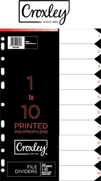 CROXLEY IND1110 Set of 10 Indices Polypropylene - Printed 1-10 Divider Binder Index Divider