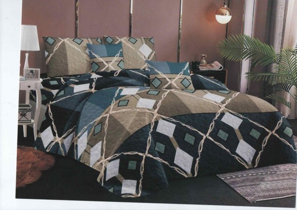 SMTE (200 cm x 220 cm) Bedspread Set 5 Piece Microfiber - F14 - D4- (Blue & Brown) - Double (Duvet)