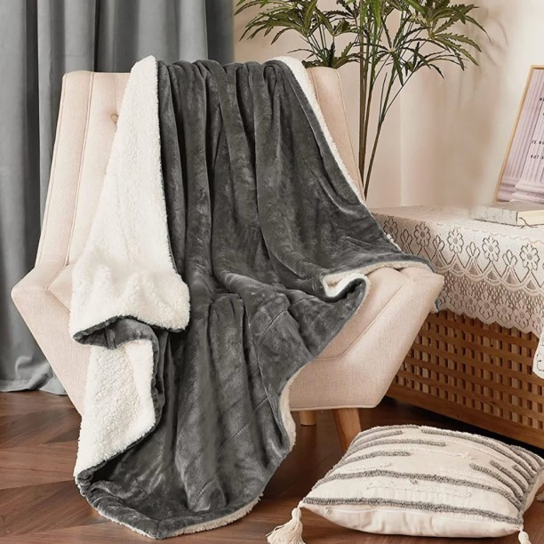 SMTE (180 cm x 200 cm) Ultra Soft Sherpa Blanket - 180 x 200cm - Grey (Sherpa Blanket)