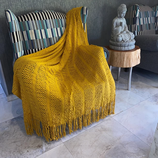 Creative Deco (140 cm x 240 cm) Bohemian Throw Blanket - 140cm X 240cm - YELLOW MUSTARD (Throw)