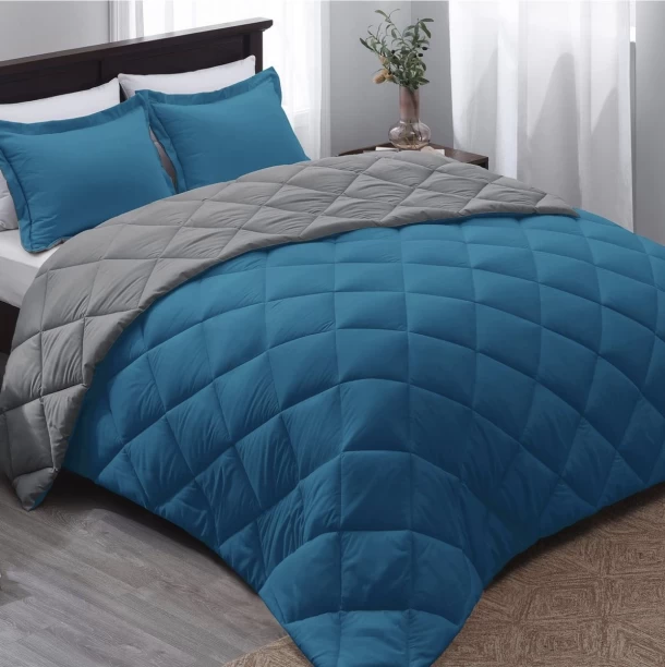 SMTE (200 cm x 220 cm) Quality Reversible Comforter set 5 Piece - Blue/Charcoal - Queen (Comforter)