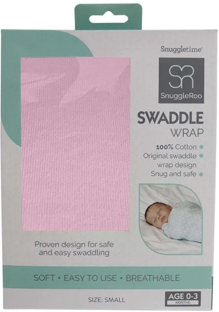Snuggletime (120 cm x 120 cm) SnuggleRoo Swaddle Wrap - Pink (Swaddling Baby Blanket)
