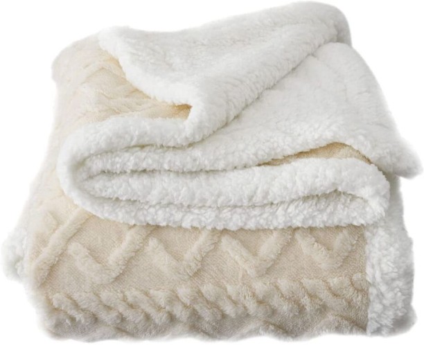 SMTE (200 cm x 240 cm) Polyester Warm Flannel Fluffy Throw Fleece Soft Thick Blankets - Cream (Throw)