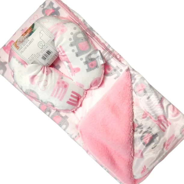 Mother's Choice (26 cm x 6 cm) Elephant & Giraffe Mink Sherpa Pillow Blanket (Sherpa Blanket)