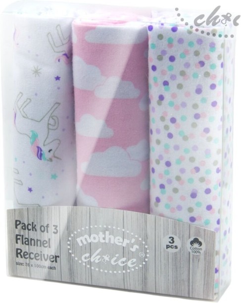 Mothers Choice (182 m x 50 m) Unicorn Flannel Receivers (3pc Set) (Swaddling Baby Blanket)