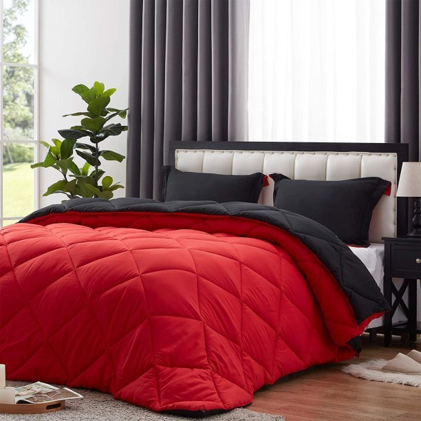 SMTE (150 cm x 210 cm) 5 Piece Reversible Comforter Red/Black Lightweight - Double (Comforter)