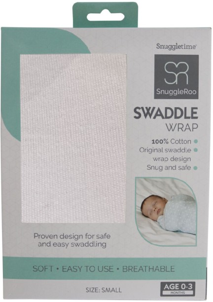 Snuggletime (120 cm x 120 cm) Snuggleroo Smart Swaddle Blanket - White (Swaddling Baby Blanket)