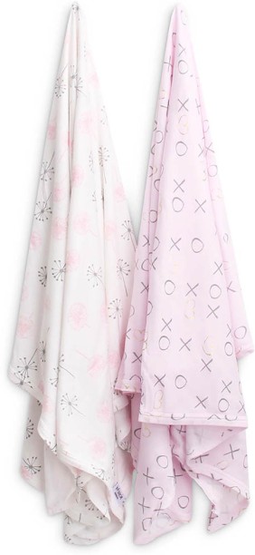 Snuggletime (100 cm x 100 cm) Infancie Bamboo Jersey Wraps 2pk - Pink (Swaddling Baby Blanket)