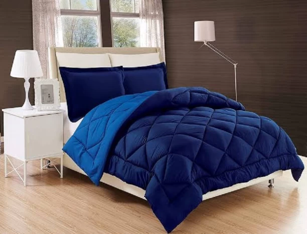 SMTE 5 Pieces Blue Reversible Comforter 5 TC Polyester Queen Geometric Flat Bedsheet Adults
