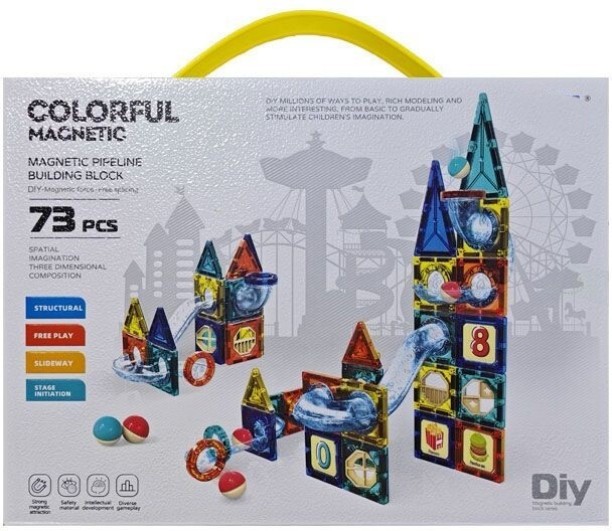 lilhe Magnetic Building Block Set 73 Piece Magnetic & Metallic Blocks