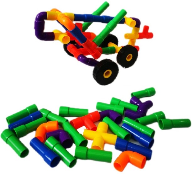 Umlozi Pipe Construction Building Set With 8 Wheels - 134 Piece Set Houses & Buildings