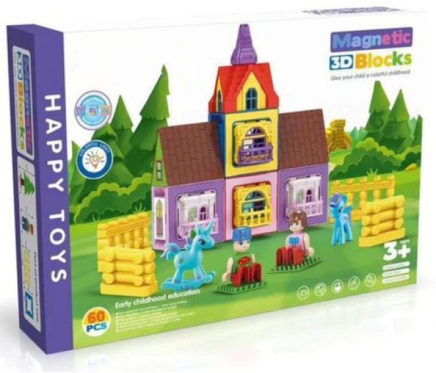 HEMCO 60 Pieces Magnetic Building Blocks House Construction Toy Set (B4858) Magnetic & Metallic Blocks