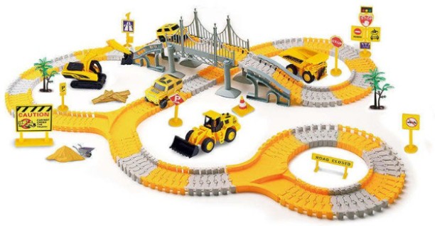 Miss Bliss Imports 276 piece Construction RailwayTrack Building Set with Electric Race Trucks Vehicles