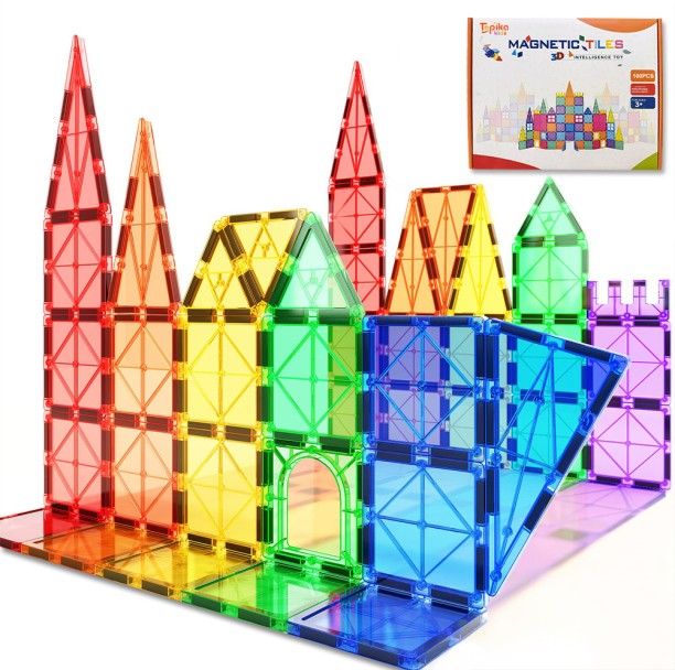 Topica Magnetic Building Blocks - 100 Pieces - Color Box Packaging + Free Drawstring Storage Bag Houses & Buildings