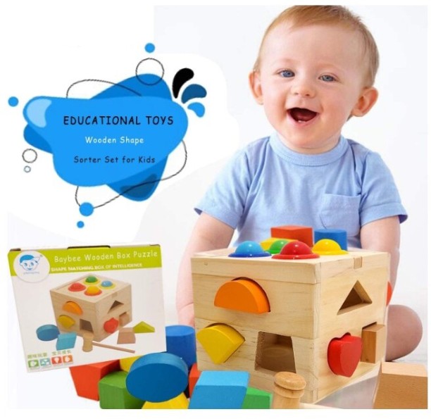 R AND E Wooden Hammer Case Toy Knock Pounding Bench Wooden Blocks