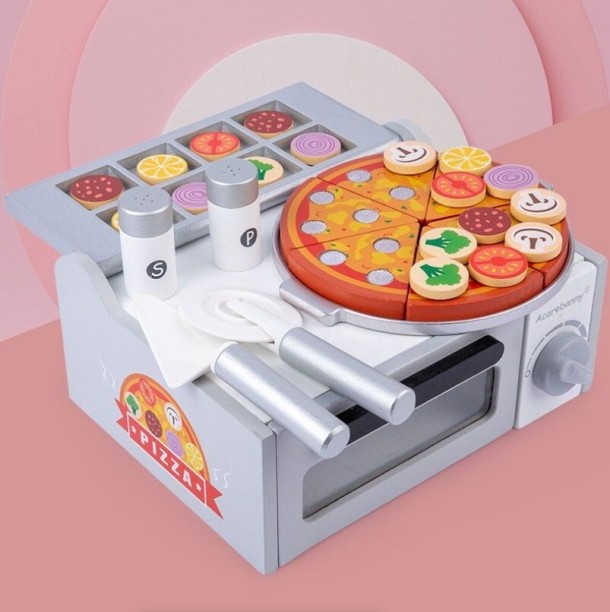 R AND E Set of Wooden Pizza Oven Toy For Kids Wooden Blocks