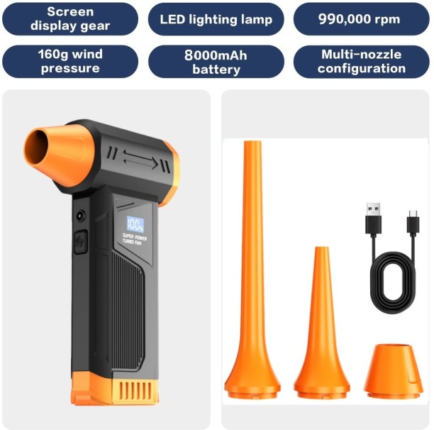 Max (Orange)M4 Turbo Jet Blower Powerful Air Blower Brushless Motor Turbo Fan Wind Speed 60m/s 8000mAh Souffleur Leaf Blower