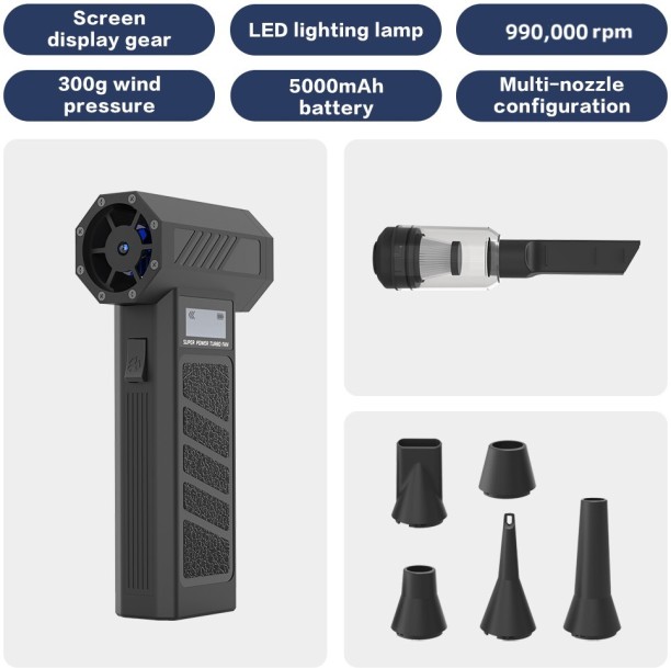 Max (Black B)P30 Hurricane Dust Blower Wireless Compressed Air Duster High-speed Violent Fan 4-Speed Adjustable Leaf Blower