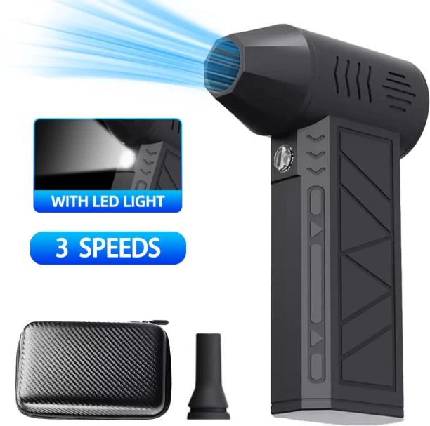 Max (Black Set)Compressed Air Duster 130000RPM Cordless Mini Turbo Jet Fan Electric 3-Gear Turbo Jet Fan Leaf Blower