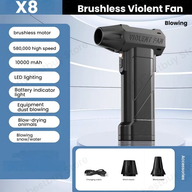 Max (Blowing)X8 Jet Blower 5Powerful Air Blower 60m/s Wind Speed Brushless Air Duster Blower Electric Compressed Leaf Blower